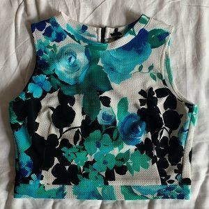 Blue/Green Floral Back Zip Crop Top size S